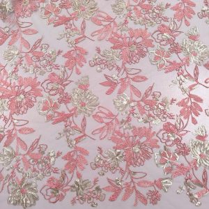 TUL BORDADO HOJAS ROSAS