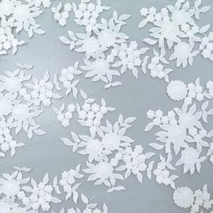 Tul Bordado Algodón Floral Blanco