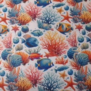 Loneta Fondo Marino Turquesa y Naranja