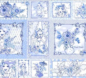 QT Fabrics- Panel Flora Bleu Patches Loralie