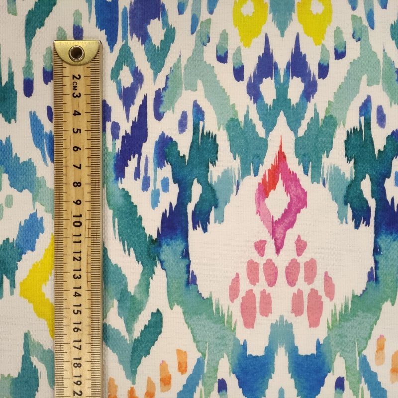 Tejido para Exterior Dralón- Estampado Ikat Tonos Turquesa - Imagen 3