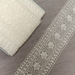 Tul Bordado Flor Central 55mm - Varios Colores - Blanco