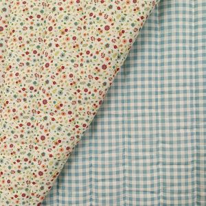 ACOLCHADO REVERSIBLE FLORES-VICHY TURQUESA