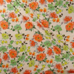 SATÉN FLORAL VERDE Y NARANJA