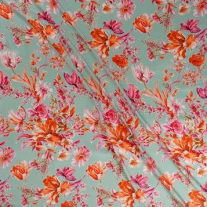 SATÉN FLORAL VERDE AGUA