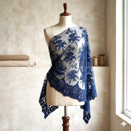 TUL PLUMETI BORDADO AZUL - Imagen 2