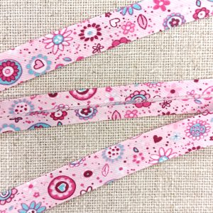 BIES ESTAMPADO FLORES 18mm - Rosa