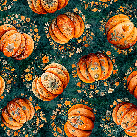 QT FABRICS "HARVEST HOLLOW" - TOSSED PUMPKINS
