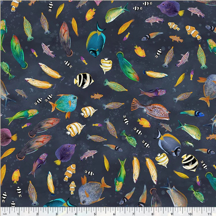 WINDHAM FABRICS "Deep Blue"- FISH - Imagen 2