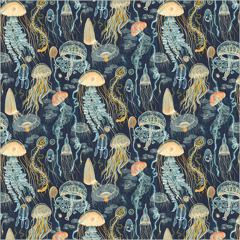 WINDHAM FABRICS "Deep Blue"- JELLYFISH FIELD