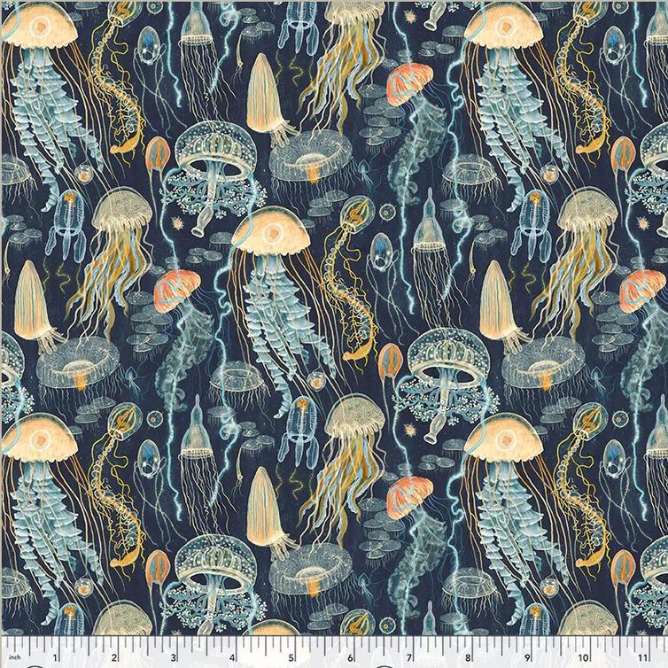 WINDHAM FABRICS "Deep Blue"- JELLYFISH FIELD - Imagen 2