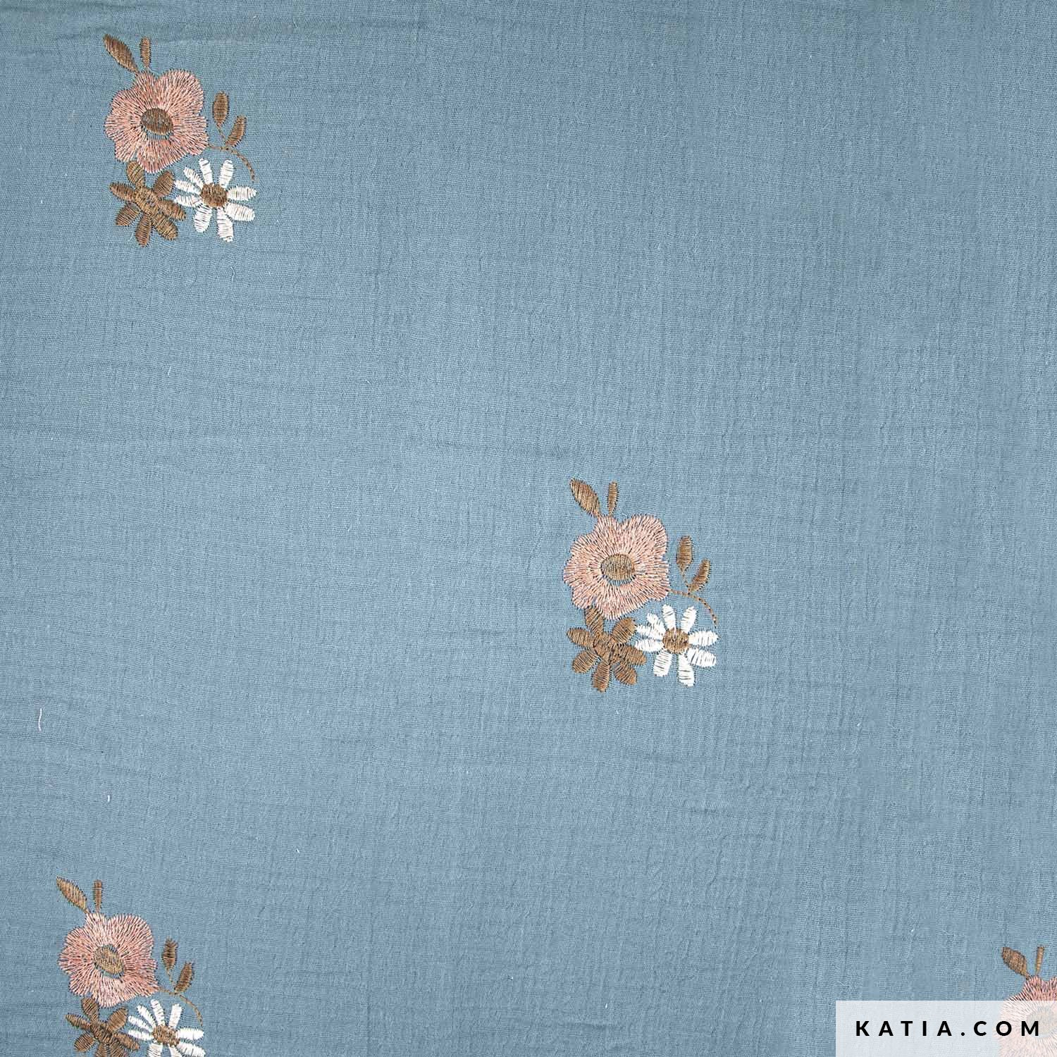 MUSELINA BORDADA MOTIVOS FLORALES - AZUL - Imagen 2