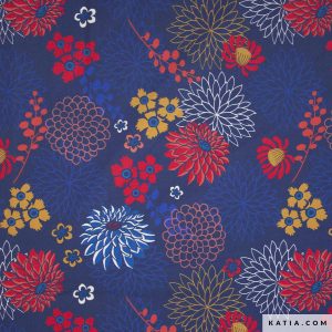 POPELÍN ALGODÓN - RED AND BLUE DAHLIAS