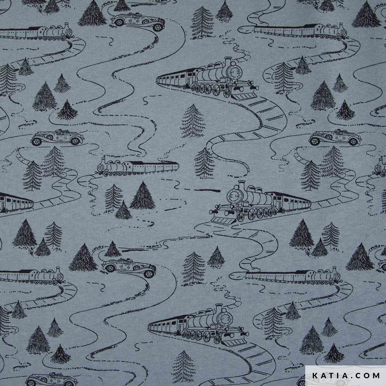 TELA SUDADERA AFELPADA ESTAMPADO TRENES - Imagen 2